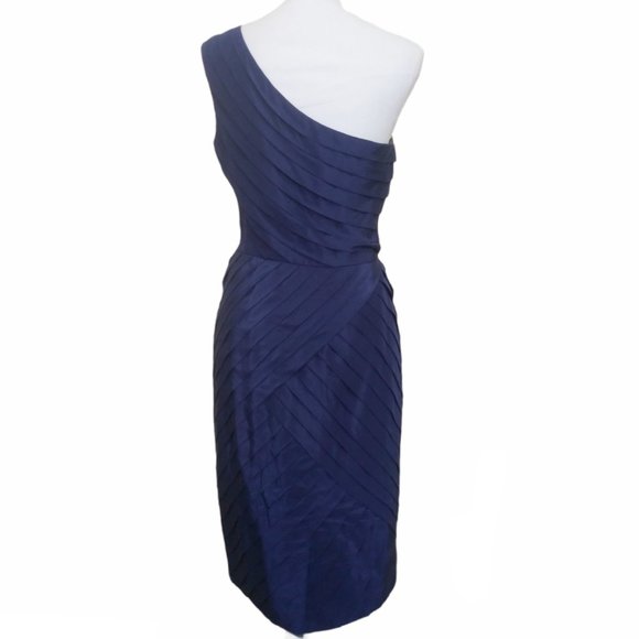 Lela Rose Blue Silk One Shoulder Cocktail Dress 8 - Picture 3 of 6